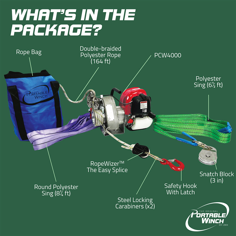 Portable Winch PCW4000, Honda GX50 Gas-Powered Portable Winch