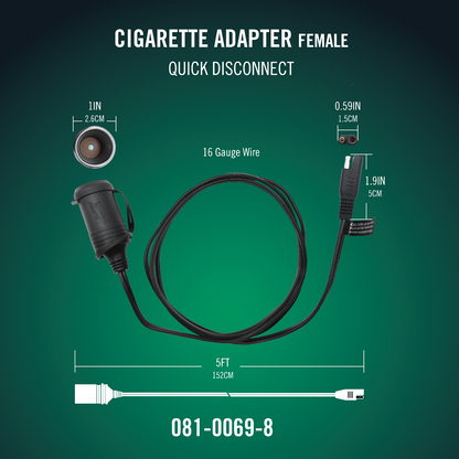 Female Cigarette Adapter Accessory Cable with Quick Disconnect