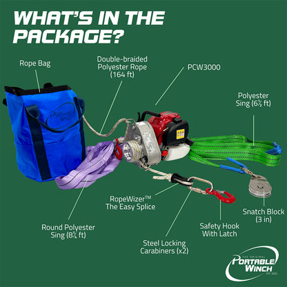 Portable Winch PCW3000, Honda GX35 Gas-Powered Portable Winch