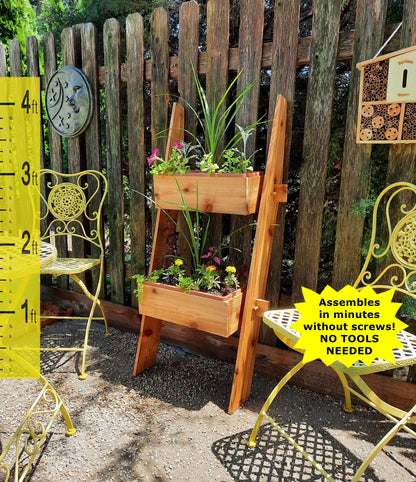2-Tier Vertical Cedar Ladder Planter Box for Small Spaces