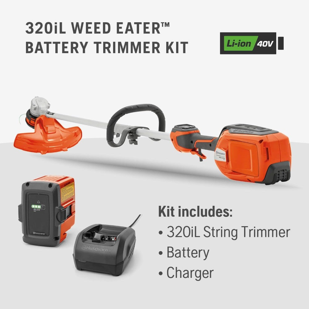 Husqvarna WeedEater 320iL Cordless String Trimmer with 4 Ah Battery and Charger, 16-Inch Straight Shaft Electric Weed Eater with Rapid Replace Trimmer Head for Seamless String Reloading, 970480104